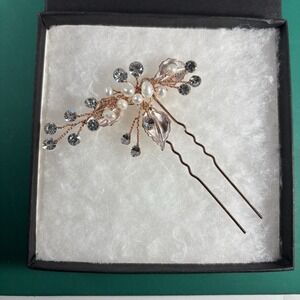 Mariell Freshwater Pearl Wedding Hair Pin Rose Gold Bridal Crystal Headpiece NEW